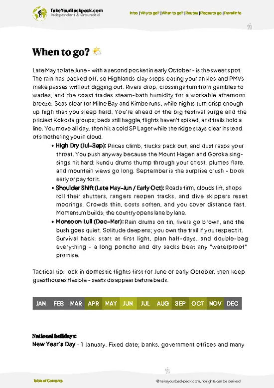 example page 3 from our offline Travel Guide for Papua New Guinea